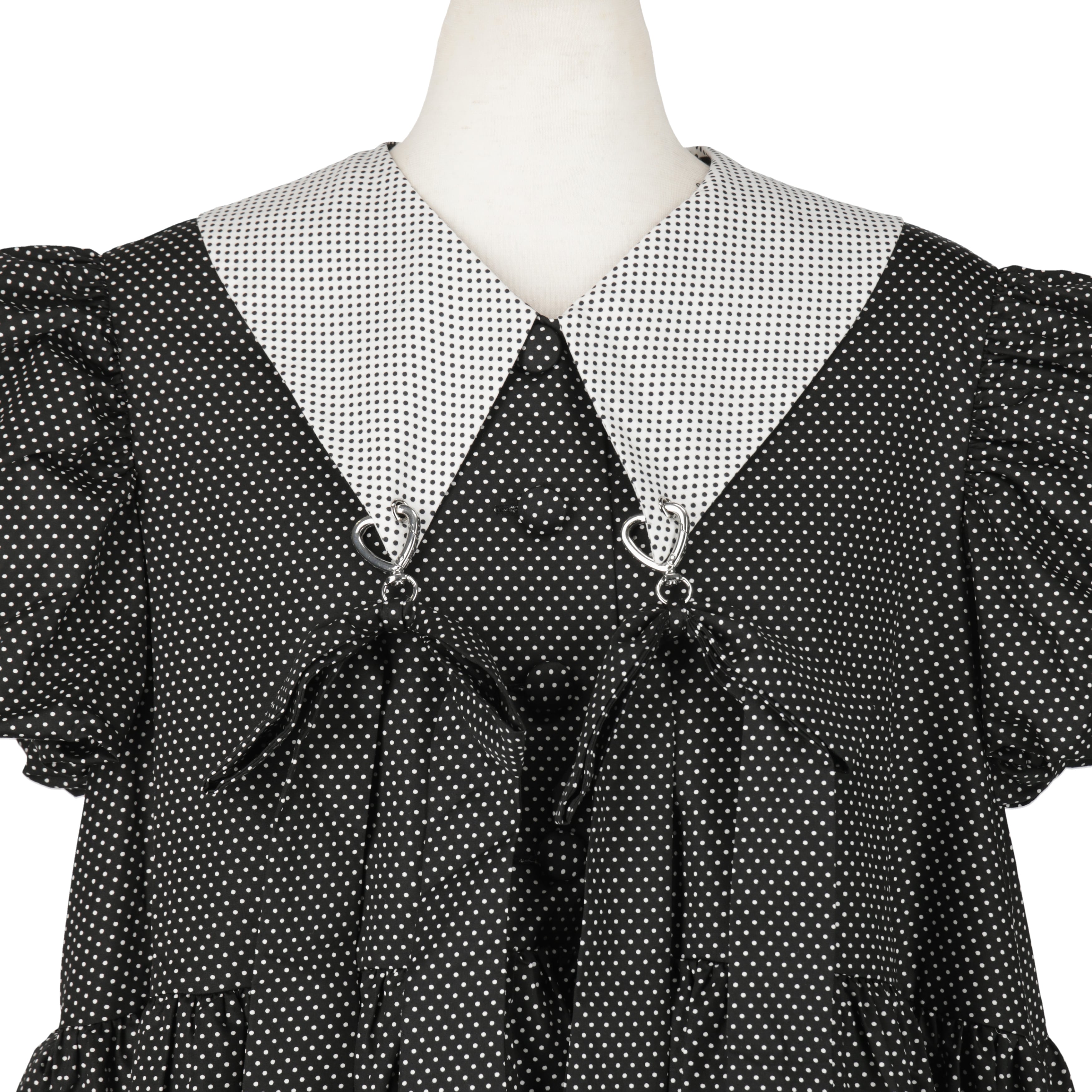 バルーンスリーブリボンワンピース　POLKADOTS