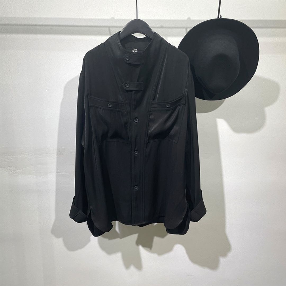 Loose stand collar long sleeve shirt