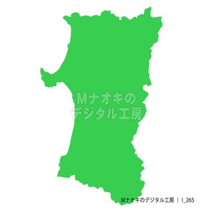 少しゆるい秋田県地図 フチなし 【I_265】 A slightly loose map of Akita Prefecture without borders