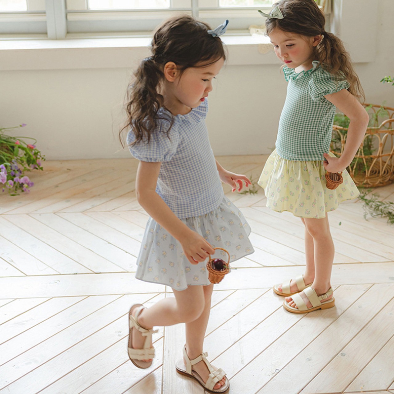 夏花柄レギンス付きスカート