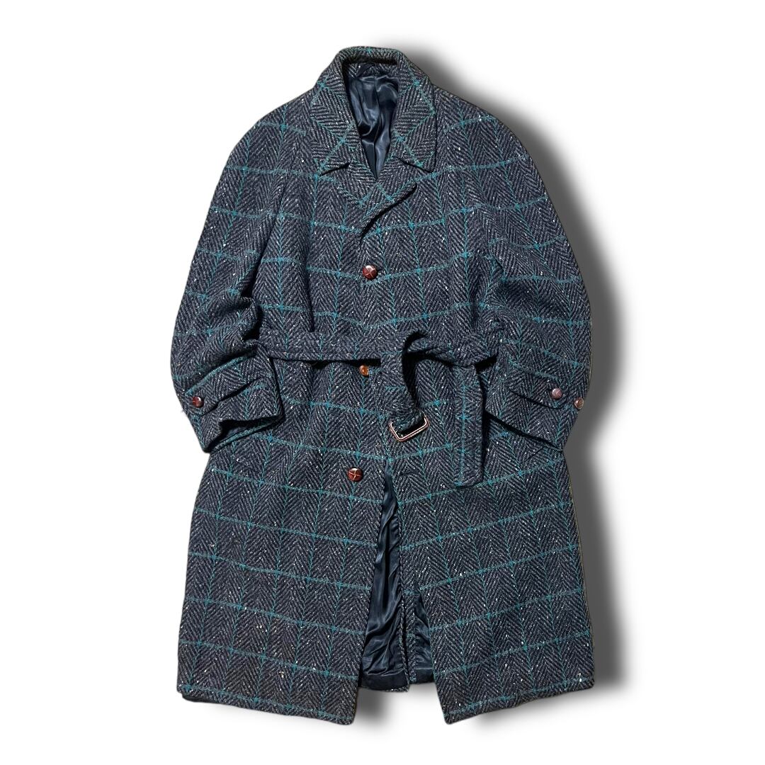 【Vintage】ラグランスリーブカラーネップヘリンボーンツイードコート MADE IN ITALY