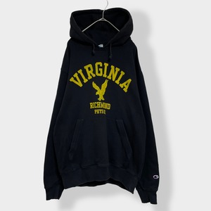 【champion】VIRGINIA アーチロゴ パーカー フーディー スウェット プルオーバー L ビッグシルエット チャンピオン 黒ボディ US古着