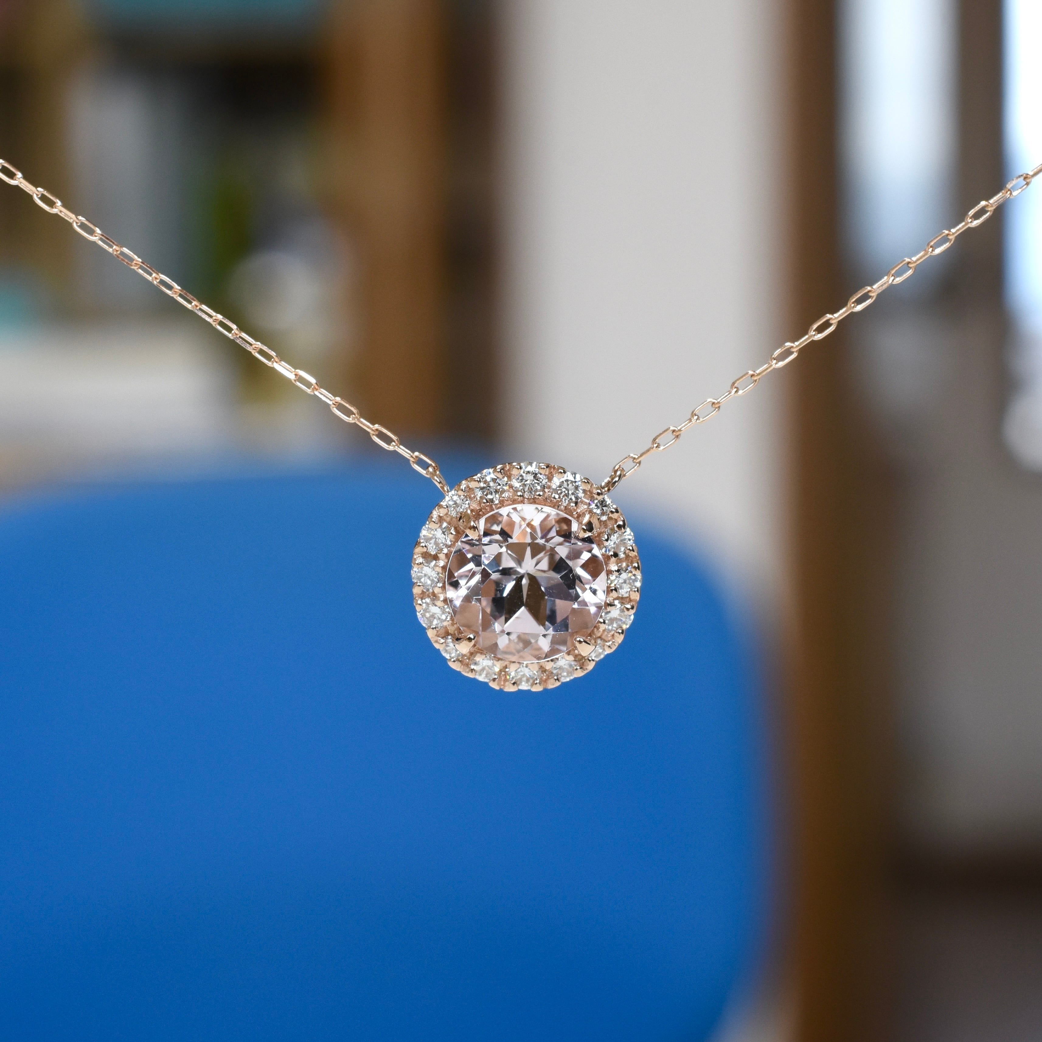 モルガナイト ダイヤモンド 取り巻き 18金 ピンクゴールド 両吊り  