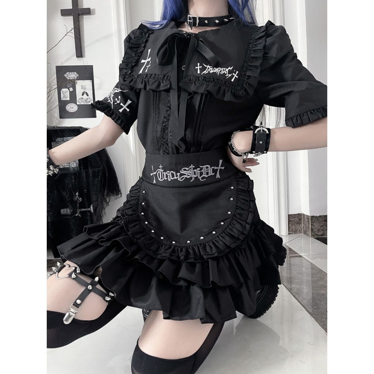 サブカル系フリルエプロン付きメイド服セット：スカート | Maiden's Rêve