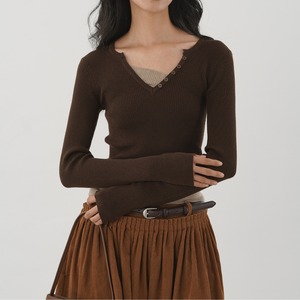 v-neck layered knit top　J00194
