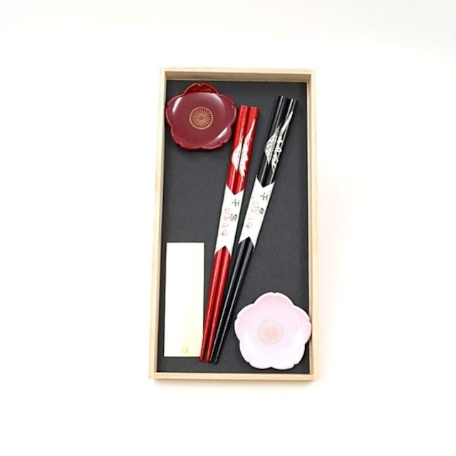 夫婦うるし箸と桜の箸置きセット　富士