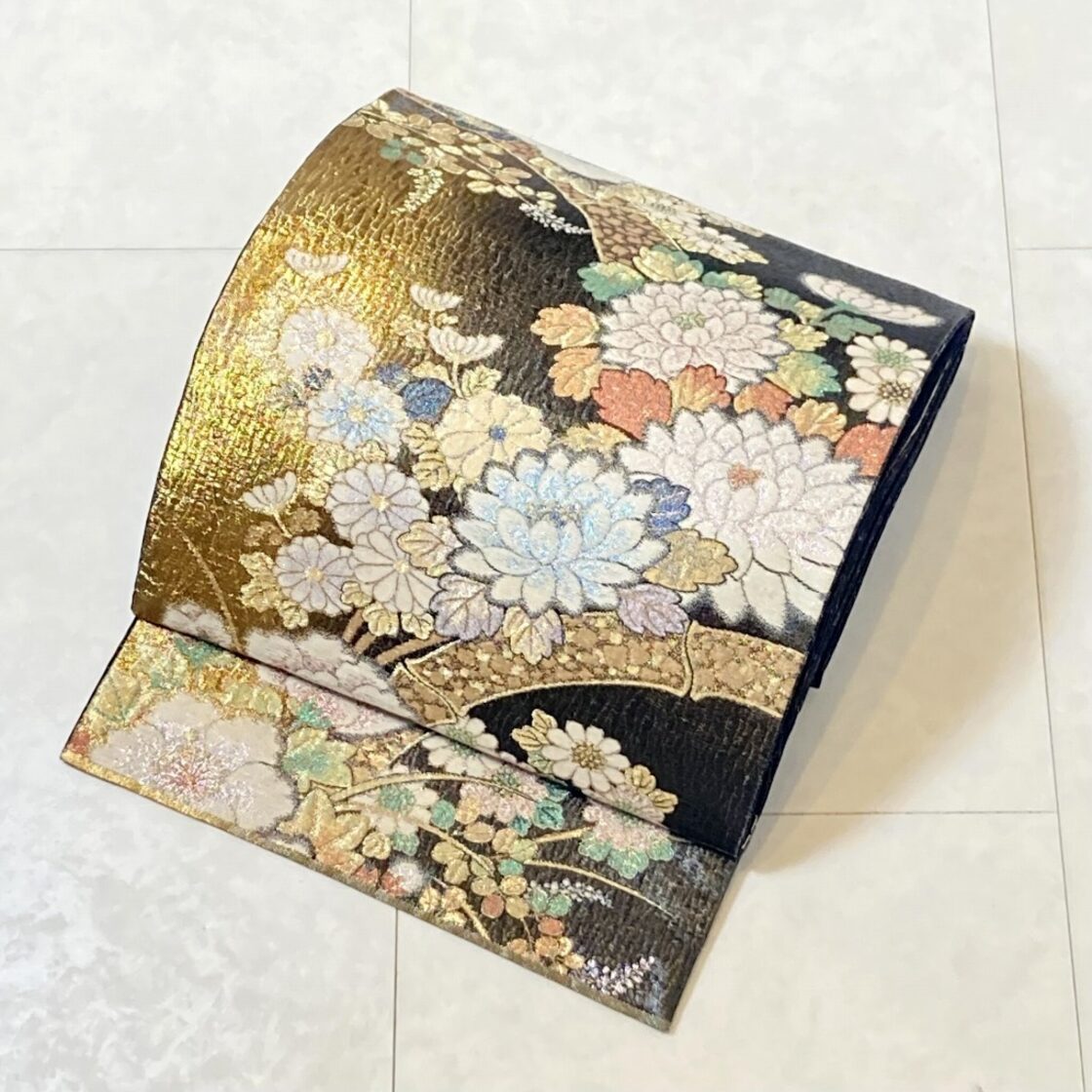 正絹 付け下げ 着物 花御所車柄 袋帯 24金 着物帯セット 卒園入学式  