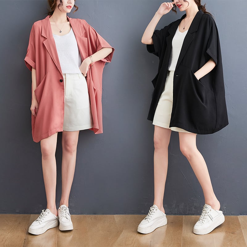 初回送料無料プラスサイズのルーズシフォンシャツトップコート