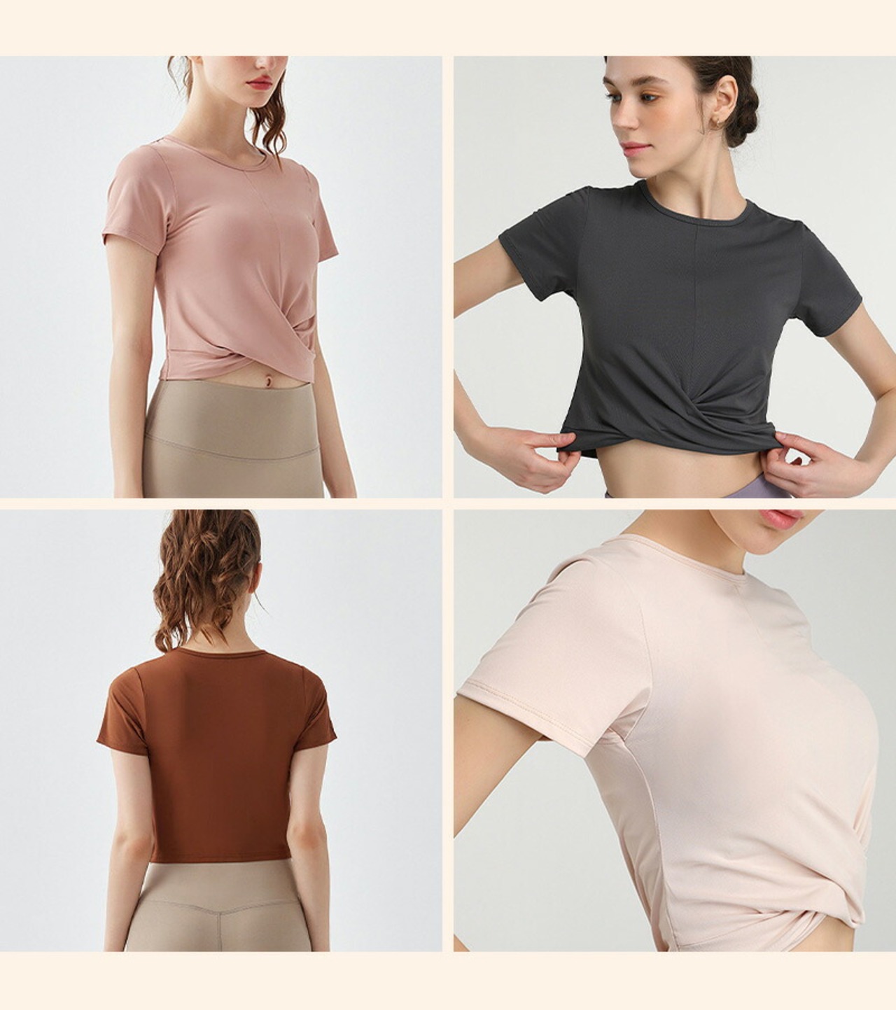 ヨガウェア トップス へそ出し レディース 半袖 トップス ウエスト 細見え クロスデザイン スポーツ フィットネス ホットヨガ ピラティス ストレッチ ダンス エアロビクス 運動着 吸水 速乾 薄手 クロップド丈 セットインスリーブ シンプル 無地 おしゃれ かわいい 韓国