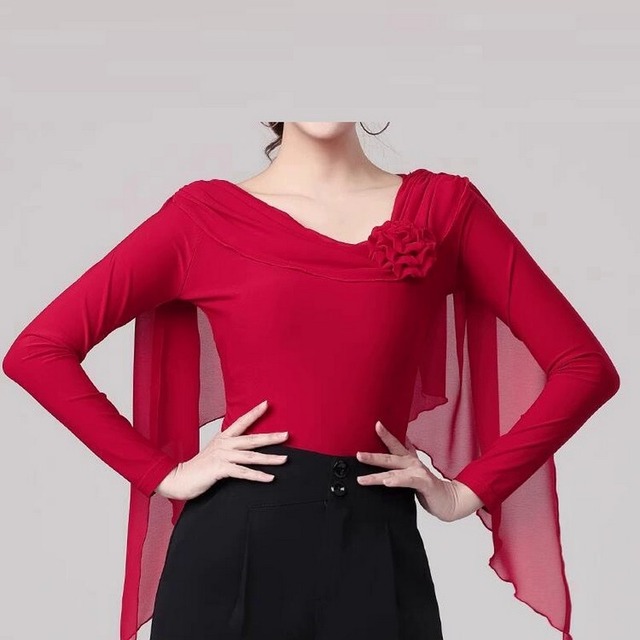 フラワーショルダー シフォンデザイントップス(レオタードタイプ選択可) ds0991