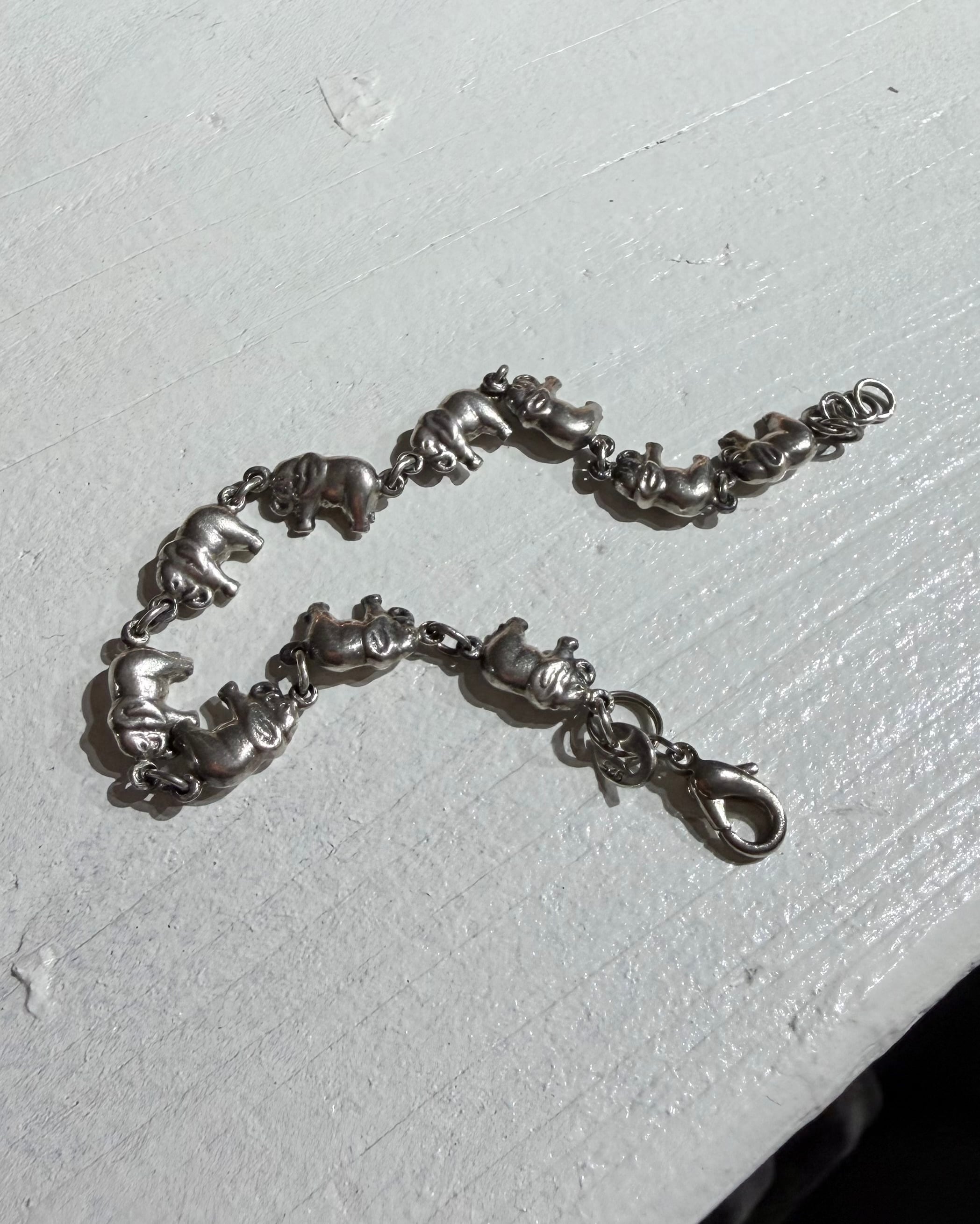 " Silver 925 - 連なる象たち " Elephants motif Design vintage Bracelet