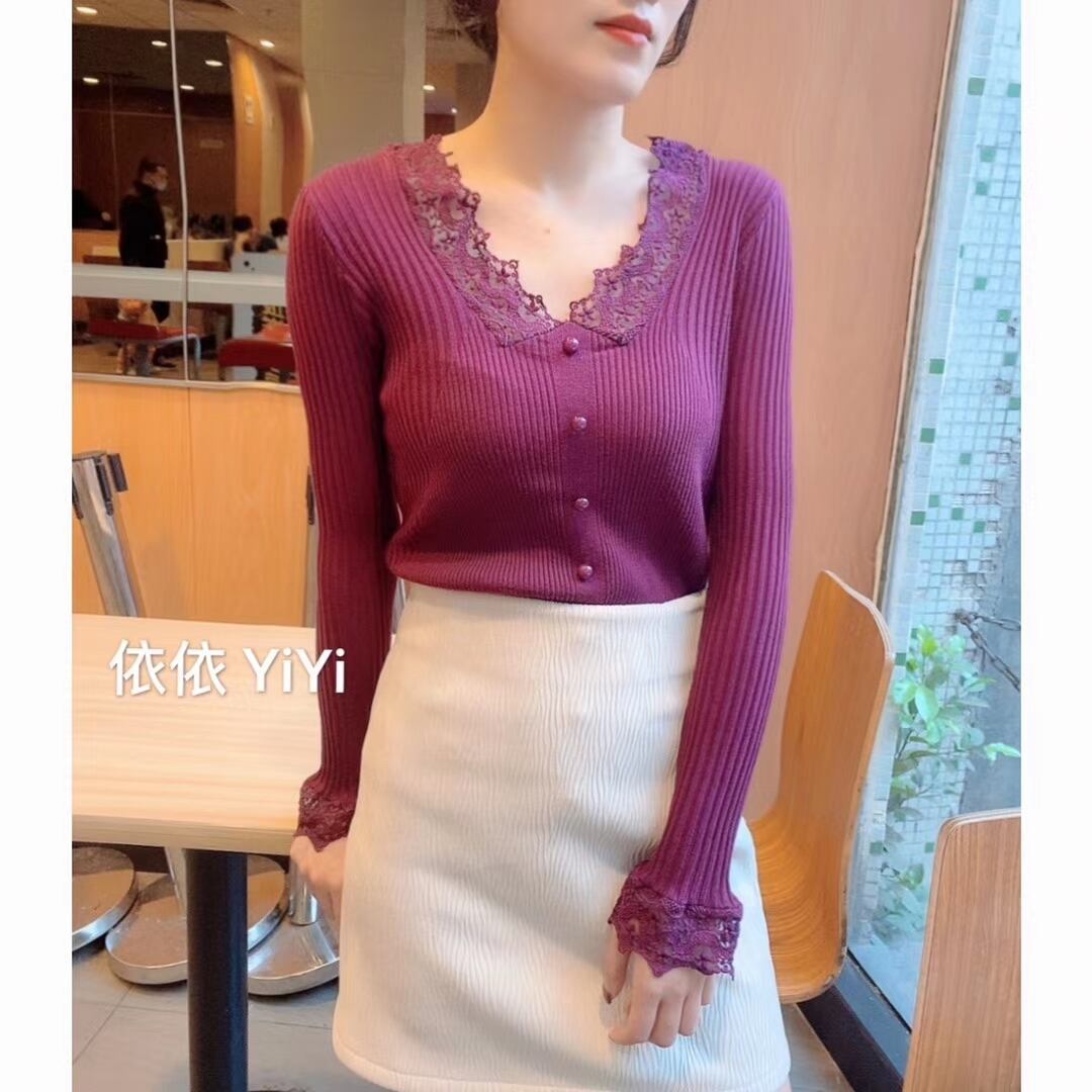 パールボタンレース切り替えニット　AJ111-993