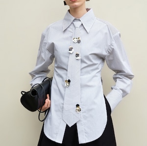 sequin motif tie striped shirt【2025100202】