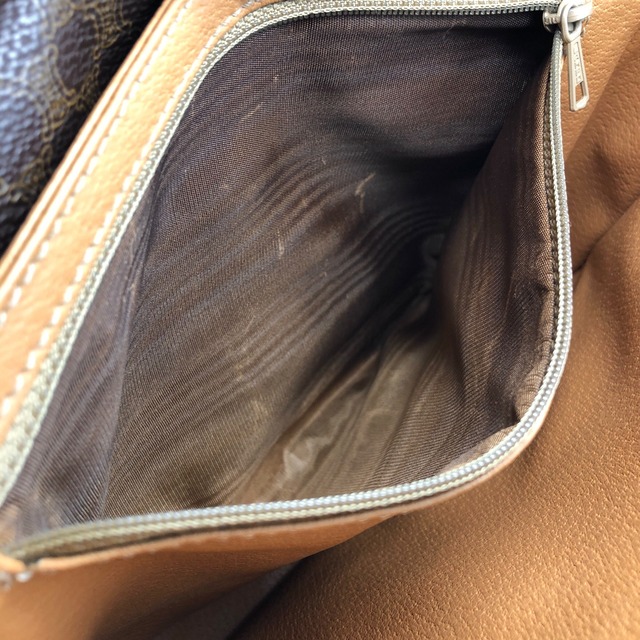 CELINE セリーヌ マカダム ショルダーバッグ ブラウン ブラゾン型押し フロントバックル PVCレザー vintage ヴィンテージ オールド yanyh7