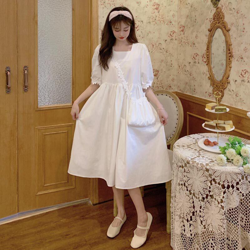 ホワイトレースルーズドレス サマースリムスカート コットン 夏物 萌量不足6845962727