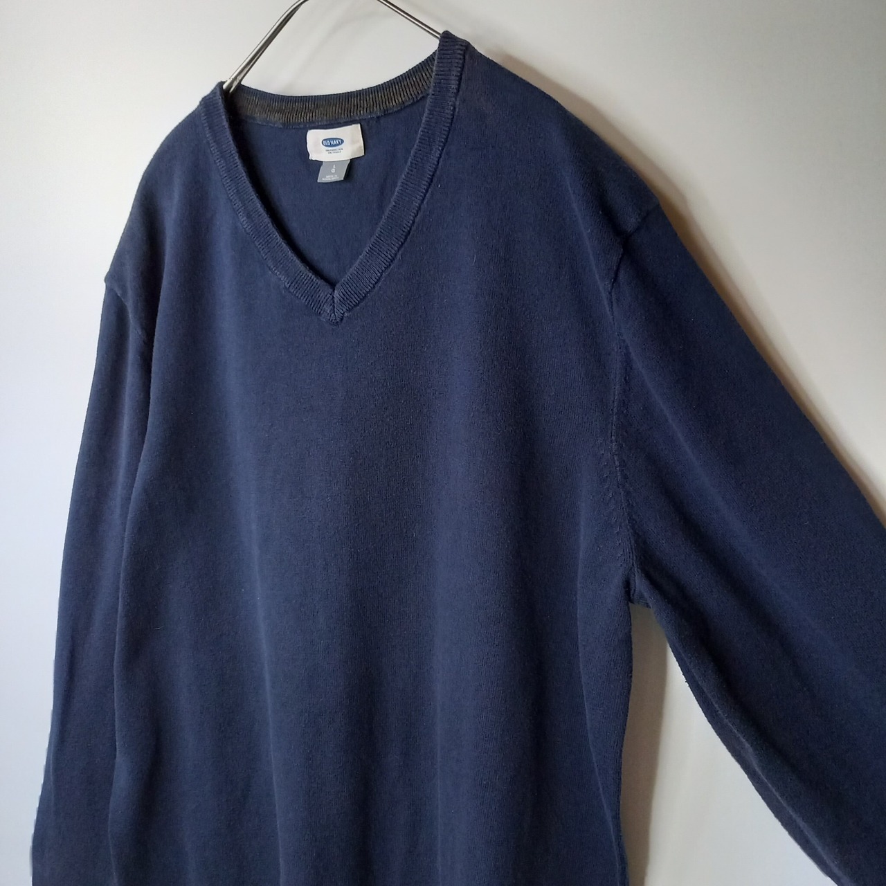 OLD NAVY　Vネック　コットンニット　セーター　無地　薄手　ネイビー　L