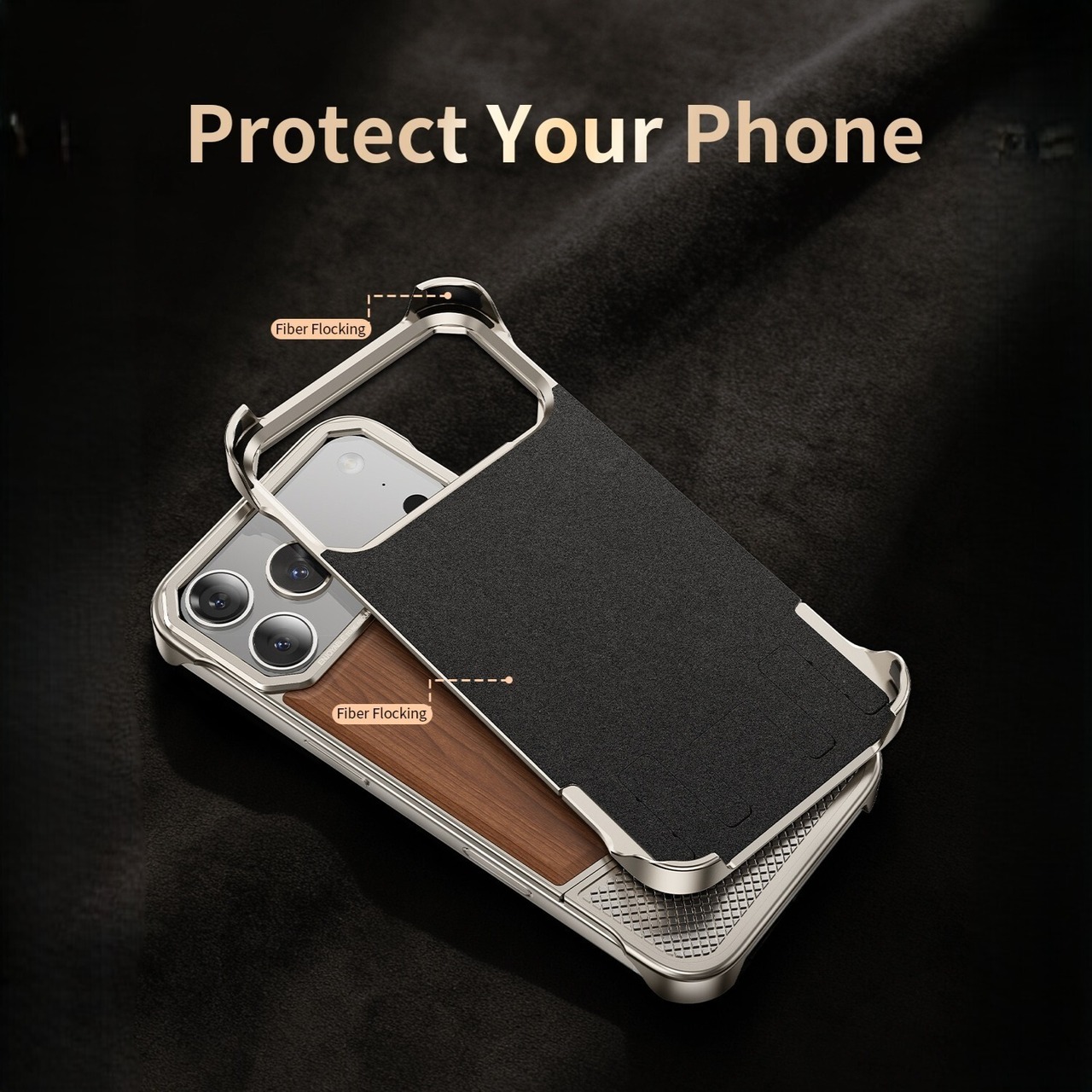 ◆iPhone 17Pro/17Pro Max◆ Wood &Aluminum Slide Phone Cover / ウッド & アルミニウム スライド スマホケース