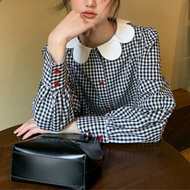 petal collar gingham check shirt J00076