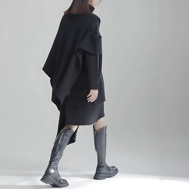 Asymmetric knit dress 2 pieces【2color】 C0666