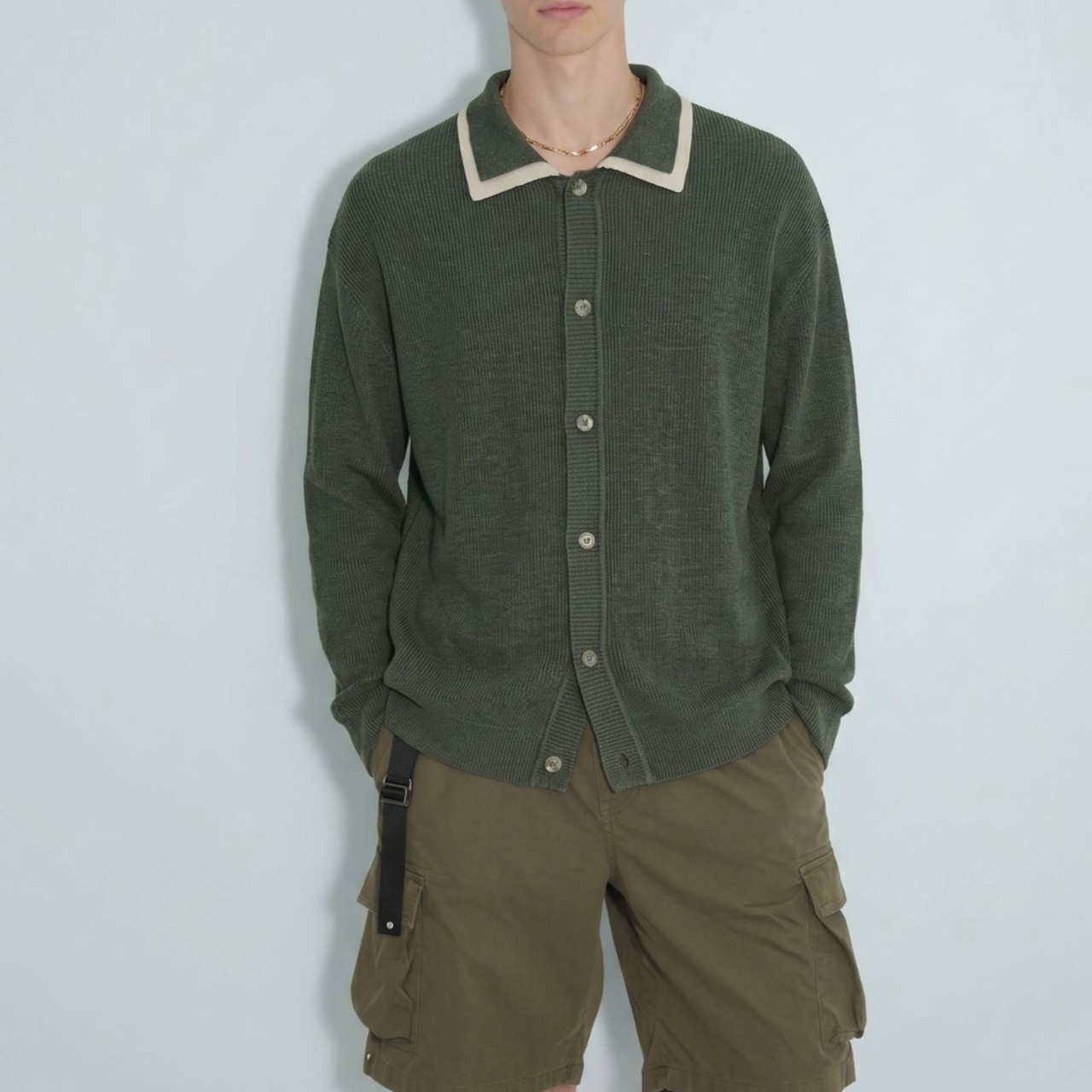 Contrast Collar Relaxed Cardigan TB2555・画像3