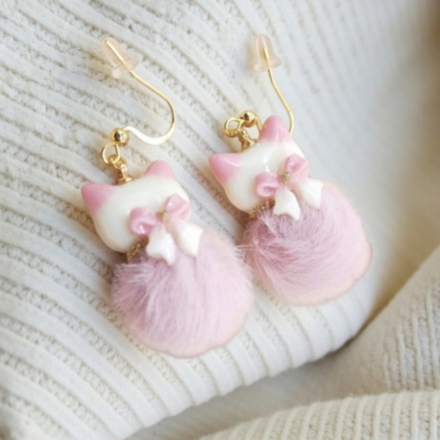 【全15色】可愛い猫ちゃんのファーピアス☆ファーイヤリング