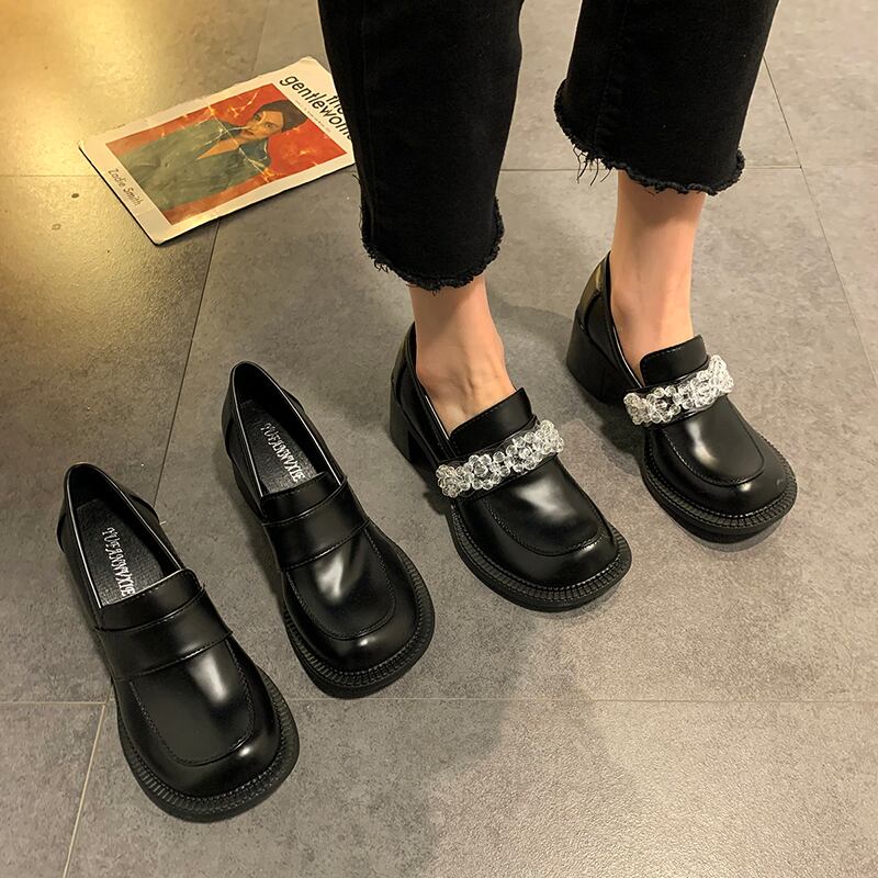 シングルスプリングスタイルブラックラインストーンレザー 靴 シューズ 春物 部族の婦人靴16399038417