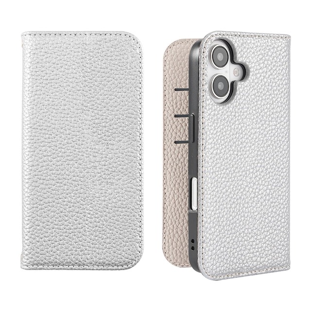 HanaRo iPhone17 用 ケース スマホケース 手帳型ケース カード収納 くすみカラー 携帯ケース シルバー×ライトグレー