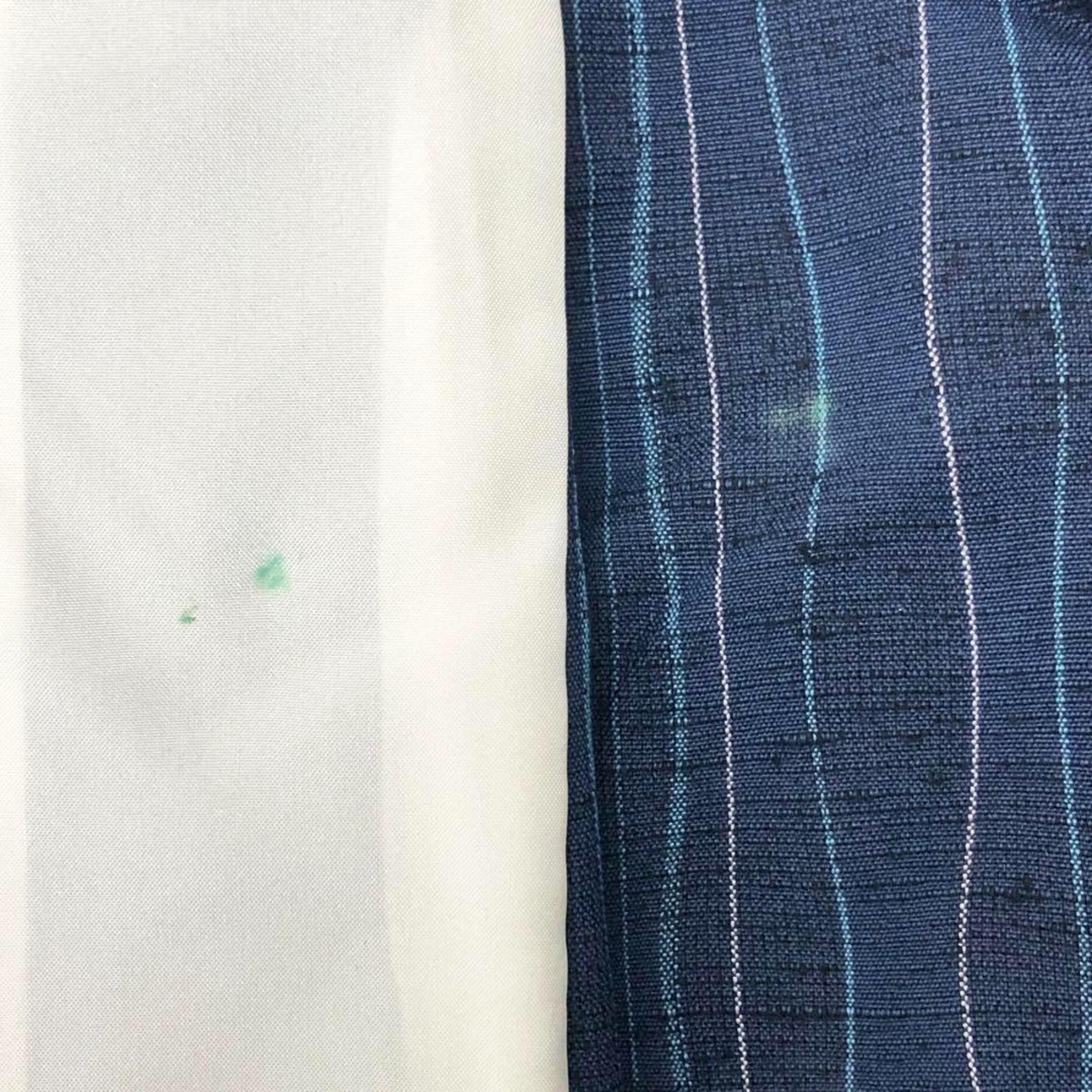 単衣 紬着物 縦柄よれ縞模様 藍褐色 しつけ糸 K-3546 | リユース着物  