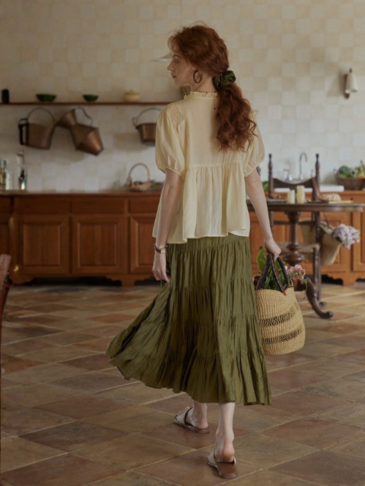 Antique Olive Tiered Skirt F0713