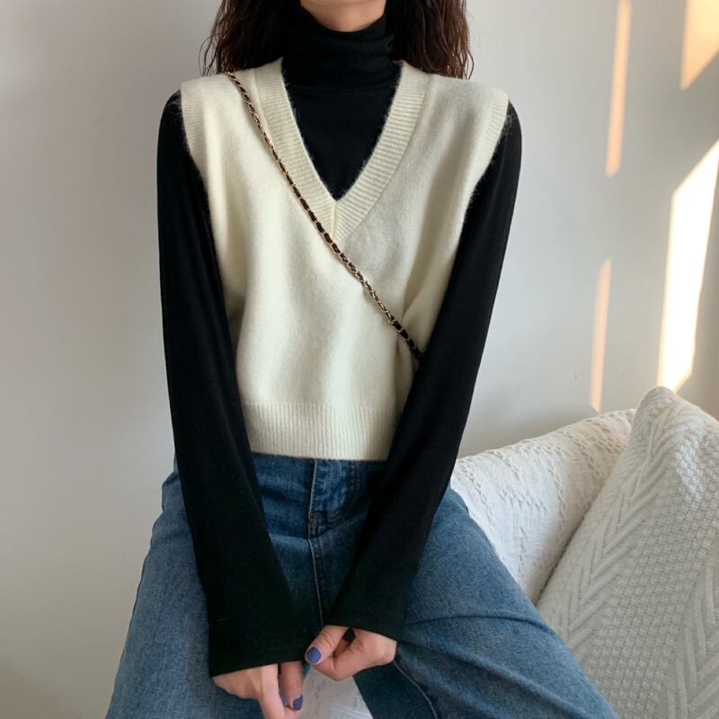 アウターウェアノースリーブセーターレディース2020初秋新作ニットベストベストネットレッド長袖ハイネックボトミングTシャツ 1号婦人60659969053