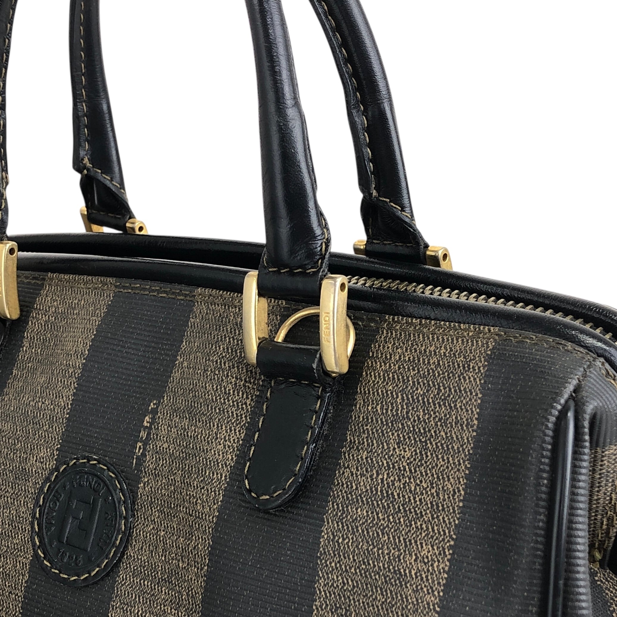 FENDI フェンディ ペカン柄 ハンドバッグ ブラウン ブラック PVC