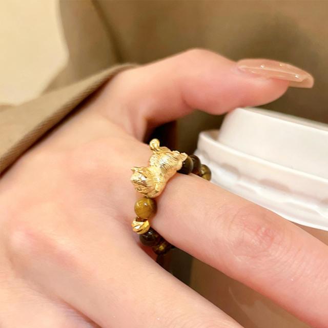 ZJレトロ虎目石ねこリング 2点セット