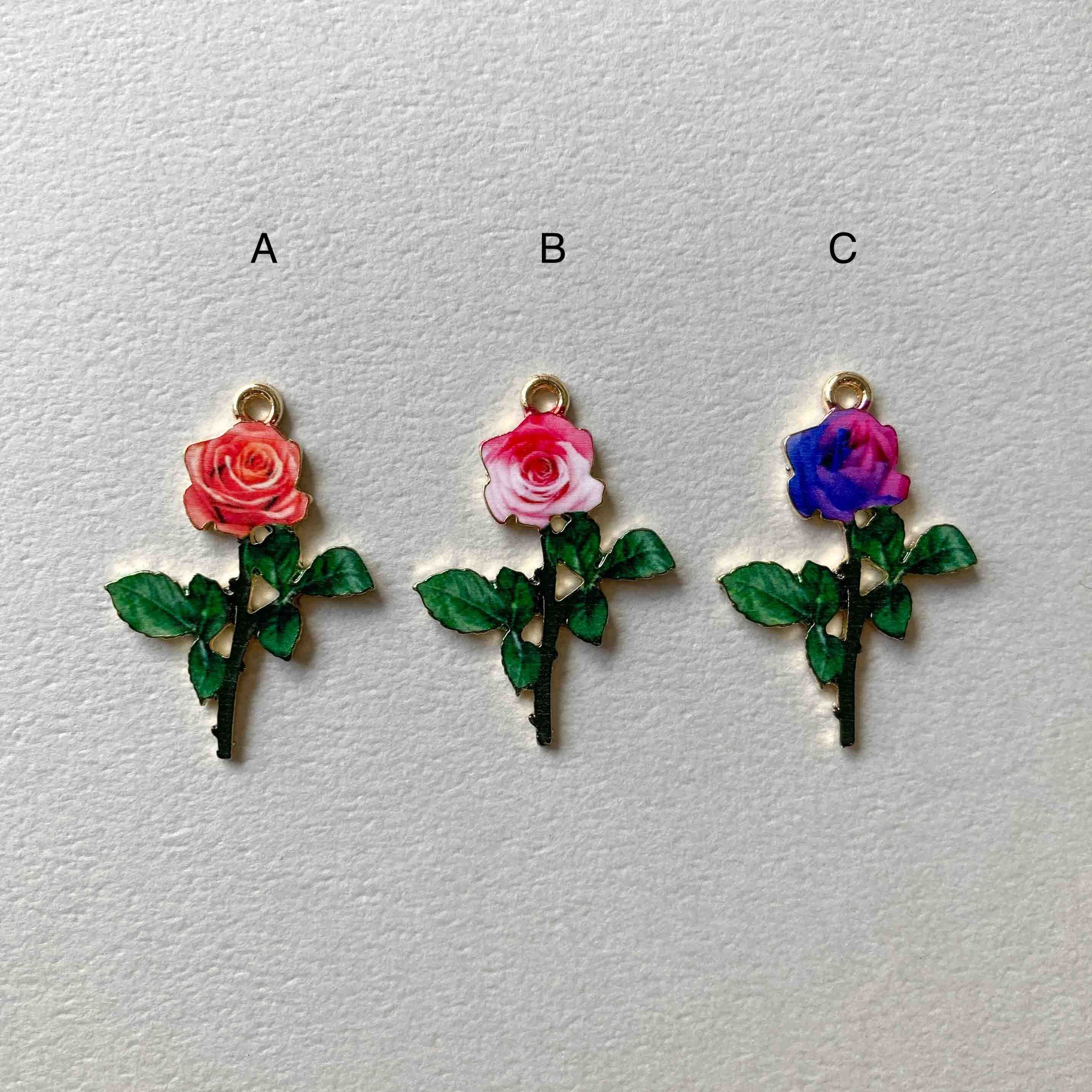バラのイラストメタルチャーム | Dua-アクセサリーパーツショップ