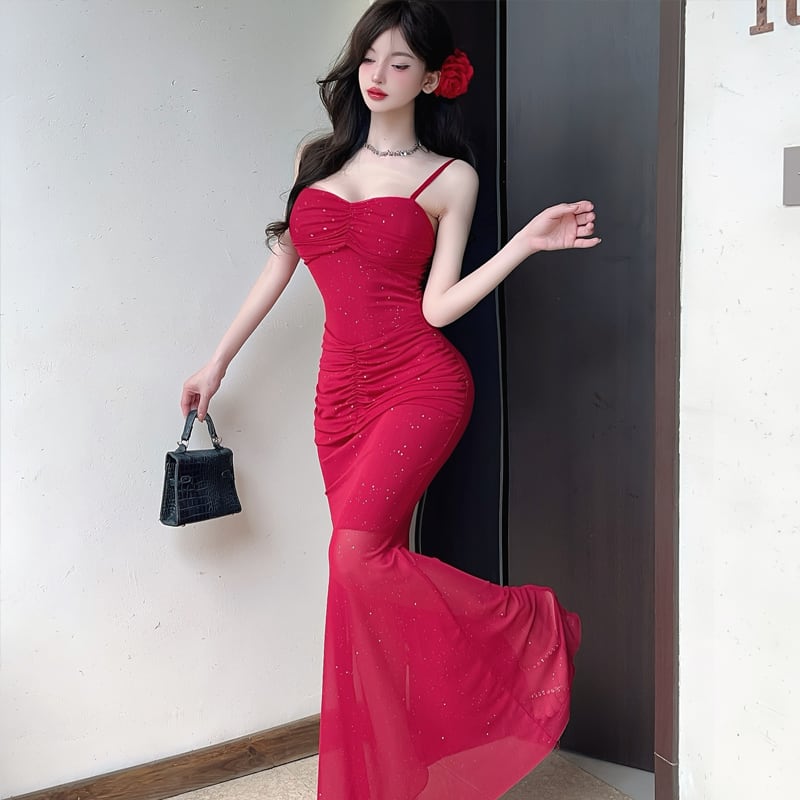 【dress】チュールロングキャミワンピース Q7101