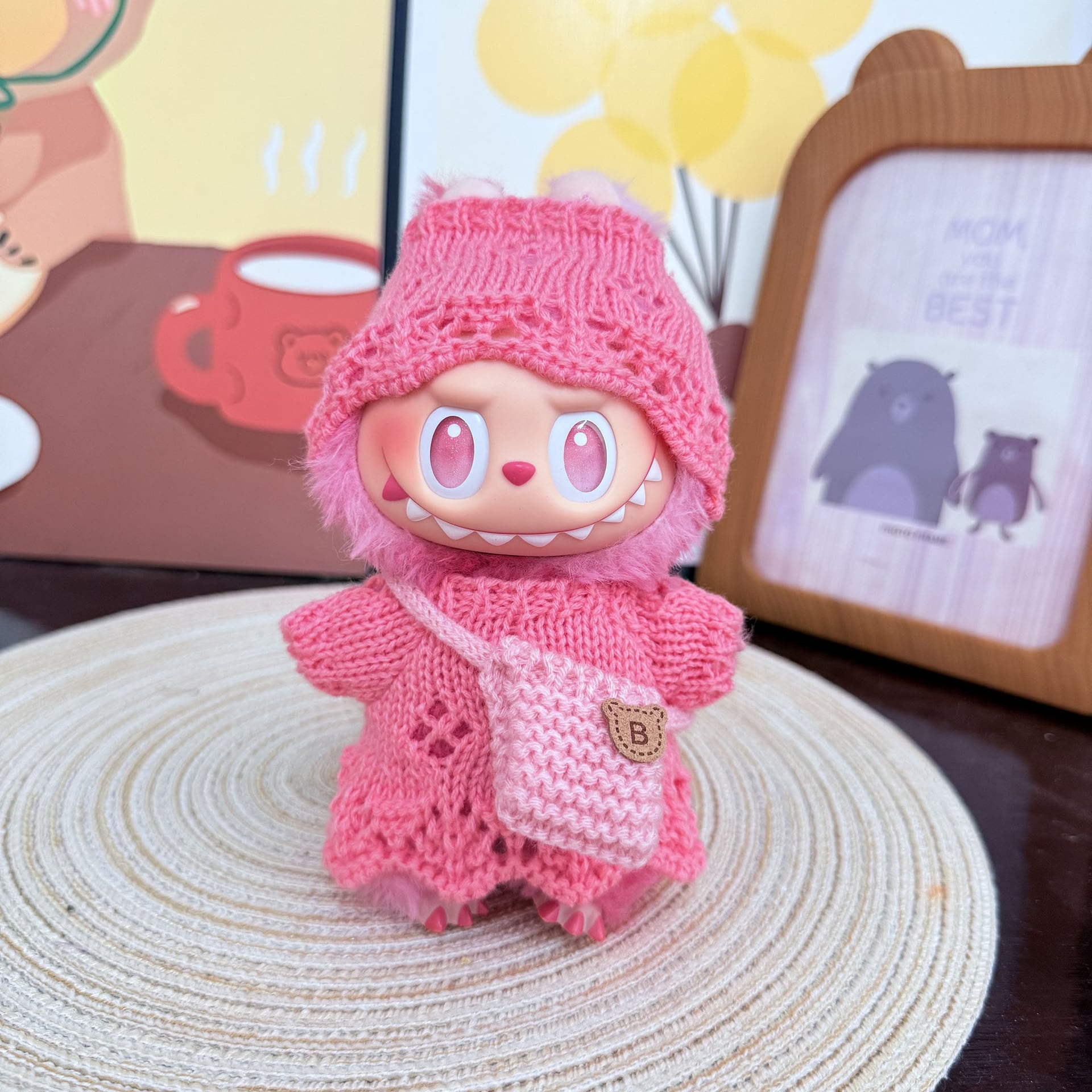 Labubu 1-3世代対応 かわいい ニットワンピース+帽子+バッグ ラブブ