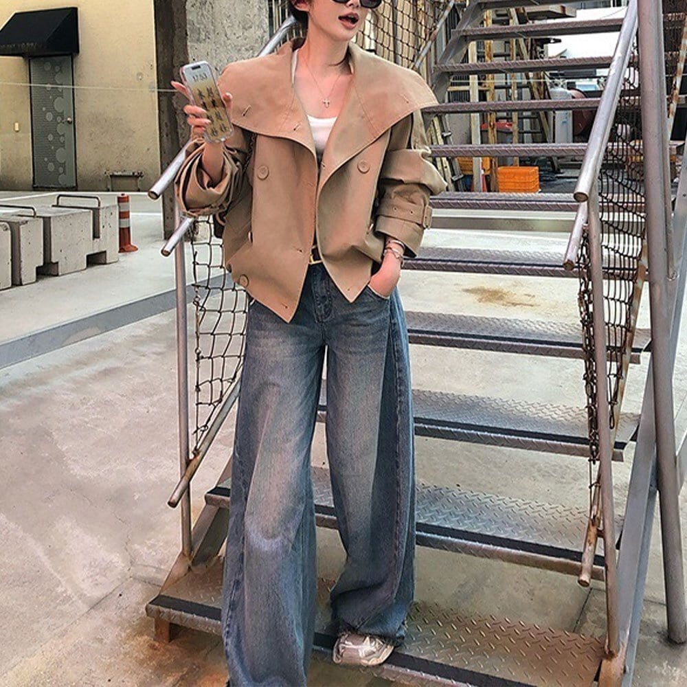 【送料無料】 スプリング コート ショート丈 レディース 春秋 韓国 アウター スタンドカラー きれいめ 大人 カジュアル 通勤 ビジネス オフィス レトロ おしゃれ 薄手 大人可愛い 大人女子