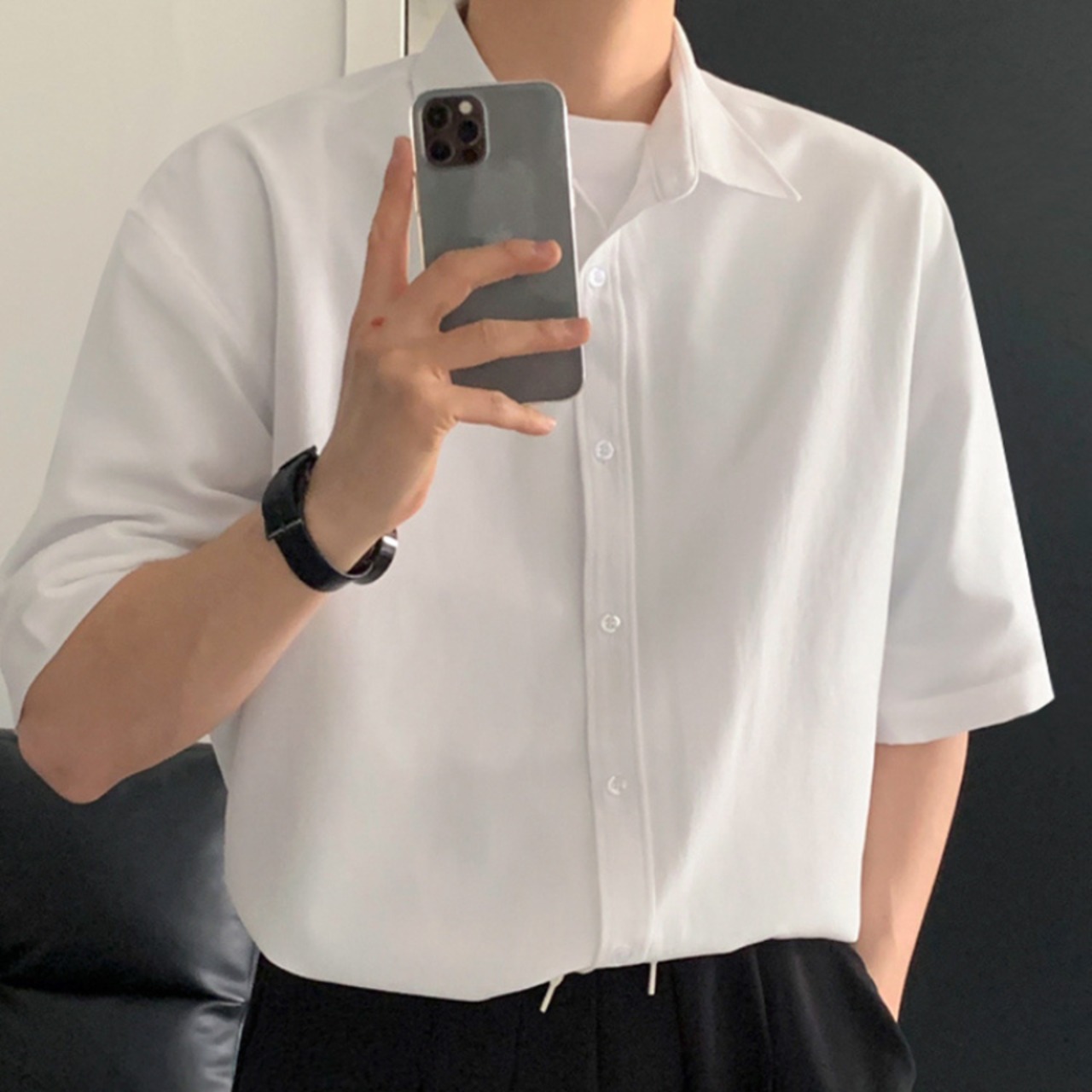 スタンダードエレガント半袖シャツ　0619