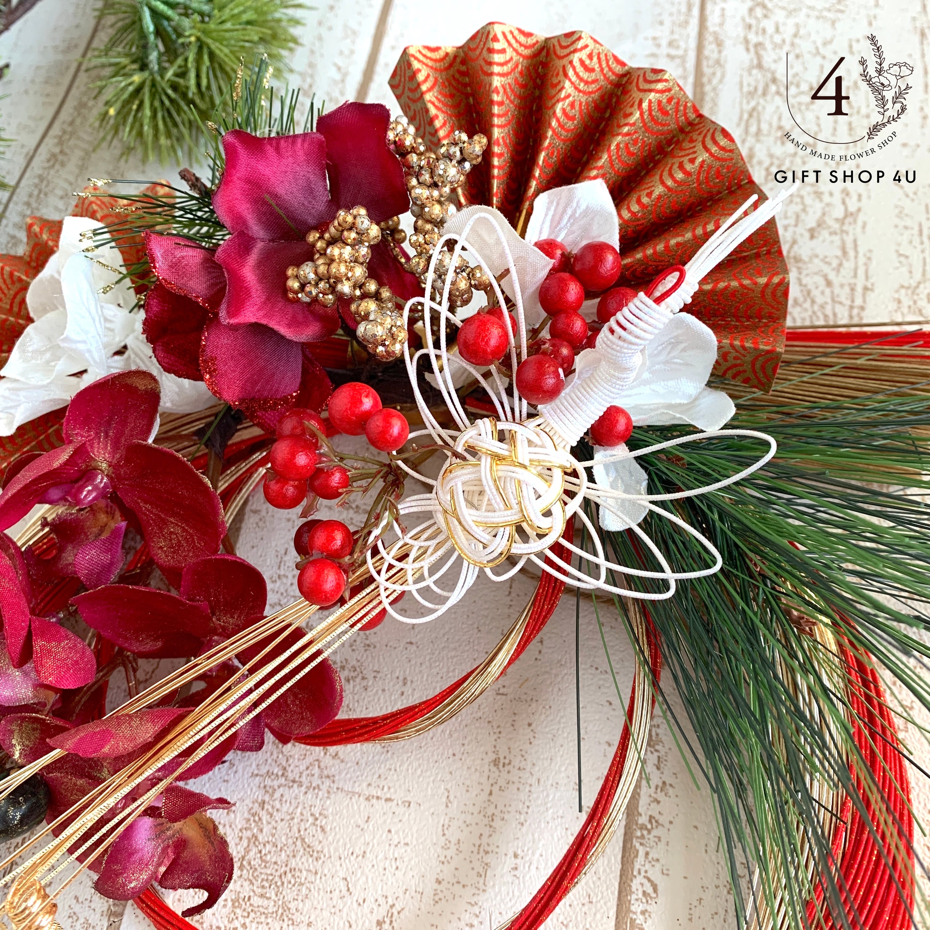 お正月】お正月お飾り 陽光水引飾り（ゴールド×レッド）鶴 胡蝶