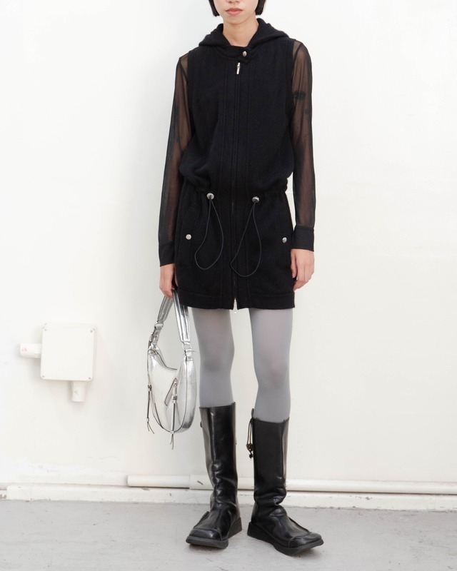 2000s drawstring zip-up cashmere knit hoodie