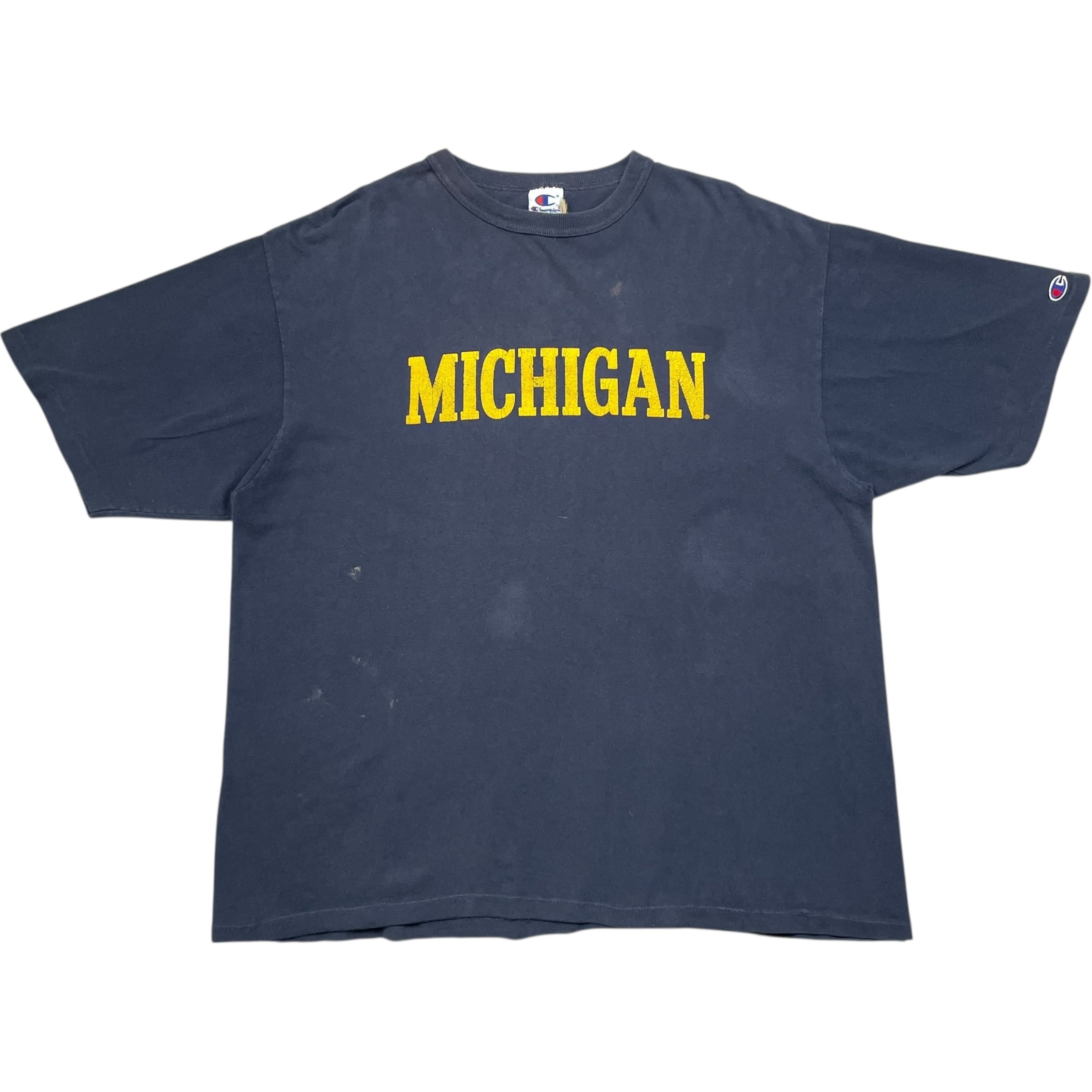 《XL》champion チャンピオン カレッジTシャツ MICHIGAN ミシガン大学 フロントプリント シングルステッチ ネイビー USA製 90年代 vintage no.7849
