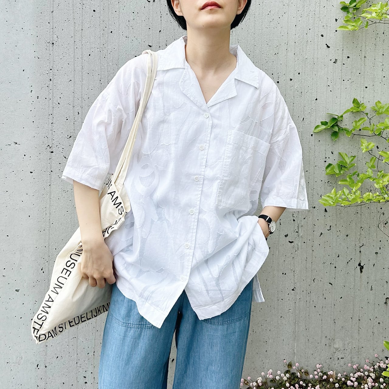 Jacquard opencollar shirt