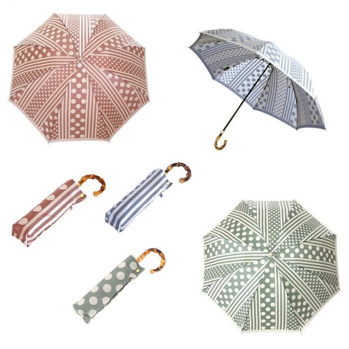 〔日本製〕【晴雨兼用】折りたたみ傘　　kirie　ドットとストライプ　タテ糸とヨコ糸で織りなす色のハーモニー  ki-d-S　