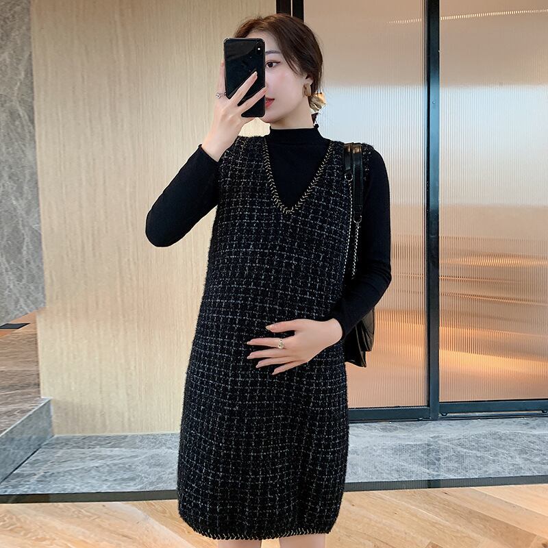 【新作】【送料無料】 マタニティウェア2020秋冬新作タートルネックボトミングシャツ+ミドル丈ベストスカートツーピースセット妊婦さん-アリババ オータム 秋物 ウィンター 冬物 expec228801824298