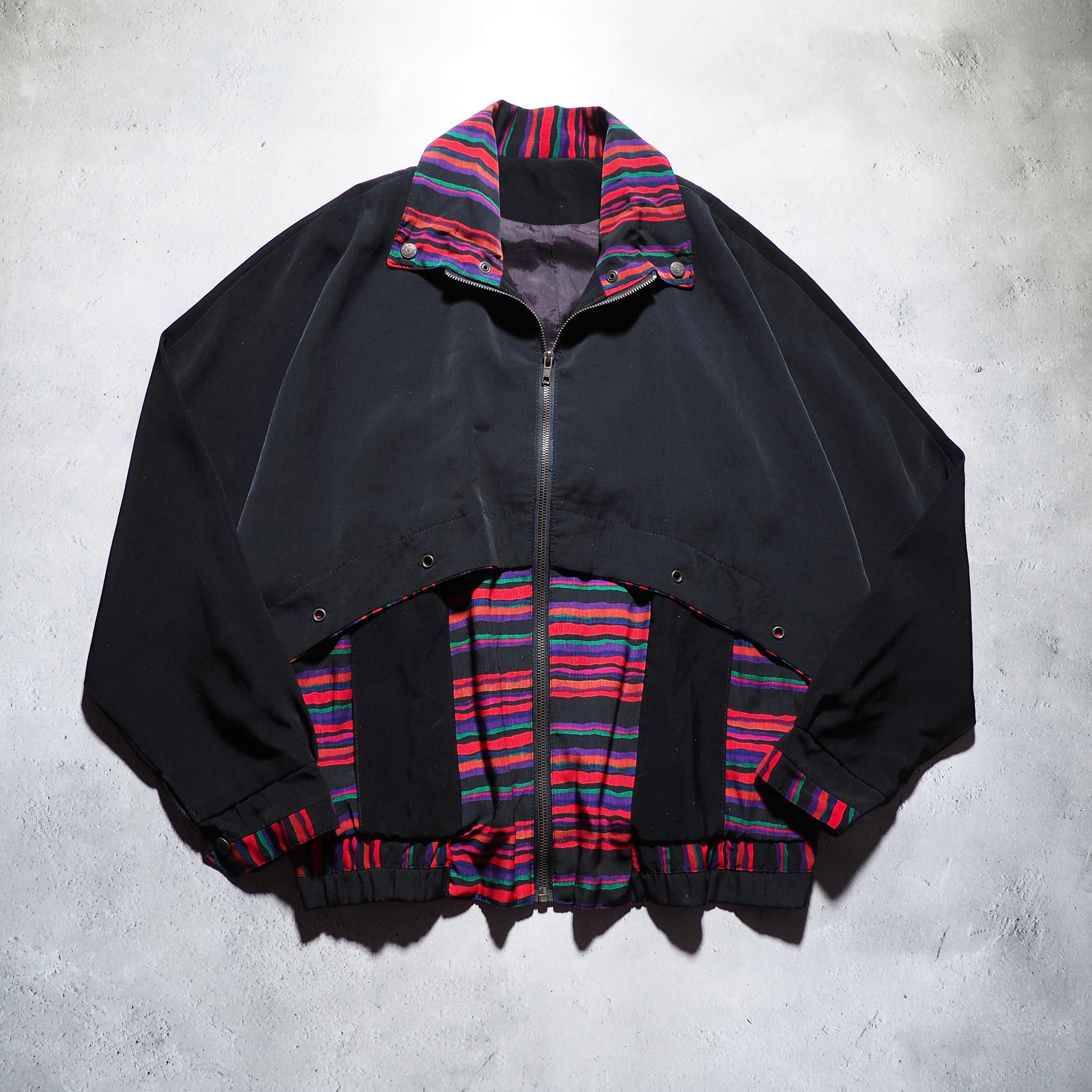 Black mode multi color Border layered vintage Dolman sleeve Blouson