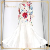 社交ダンス 衣装 スタンダード ドレス ワンピース パーティドレス Leirena レイリーナ ホワイト系 花柄 白 パープル系 ブルー系 ピンク系 オレンジ系 青 紫 花柄ドレス おしゃれ 結婚式 体型カバー 女性用ダンス コスチューム フォーマル イベント 着痩せ フェミニン かわいい 軽やか 柔らかい 美しいドレープ ルームウェア シンプル 清楚 旬なデザイン