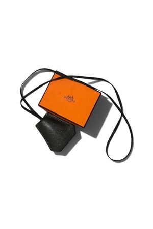 "HERMÉS" Clochette Leather Key Pendant — Moss Green