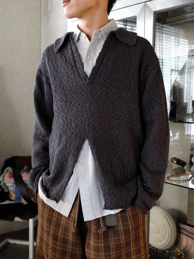 【RIKU UMEHARA】 NOREN SKIPPER KNIT POLO SHIRT