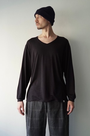 Super120s Washable Wool Jersey /Vneck L/S Tee (SHIGOKUIRO)