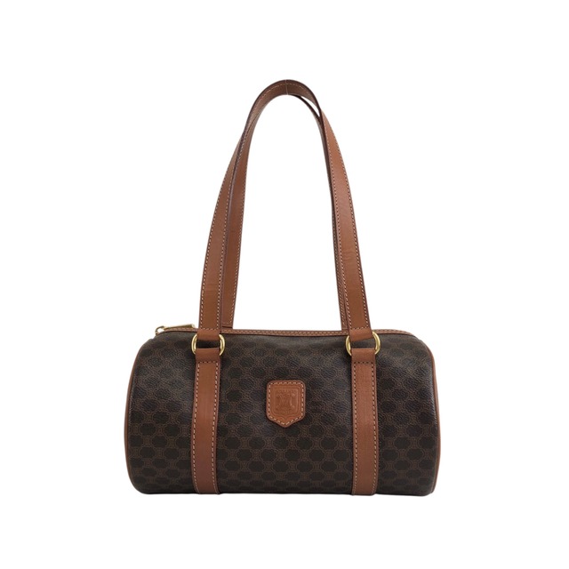 CELINE セリーヌ マカダム ハンドバッグ ブラウン ブラゾン型押し PVC レザー ロールバッグ vintage ヴィンテージ オールド vkp6jp