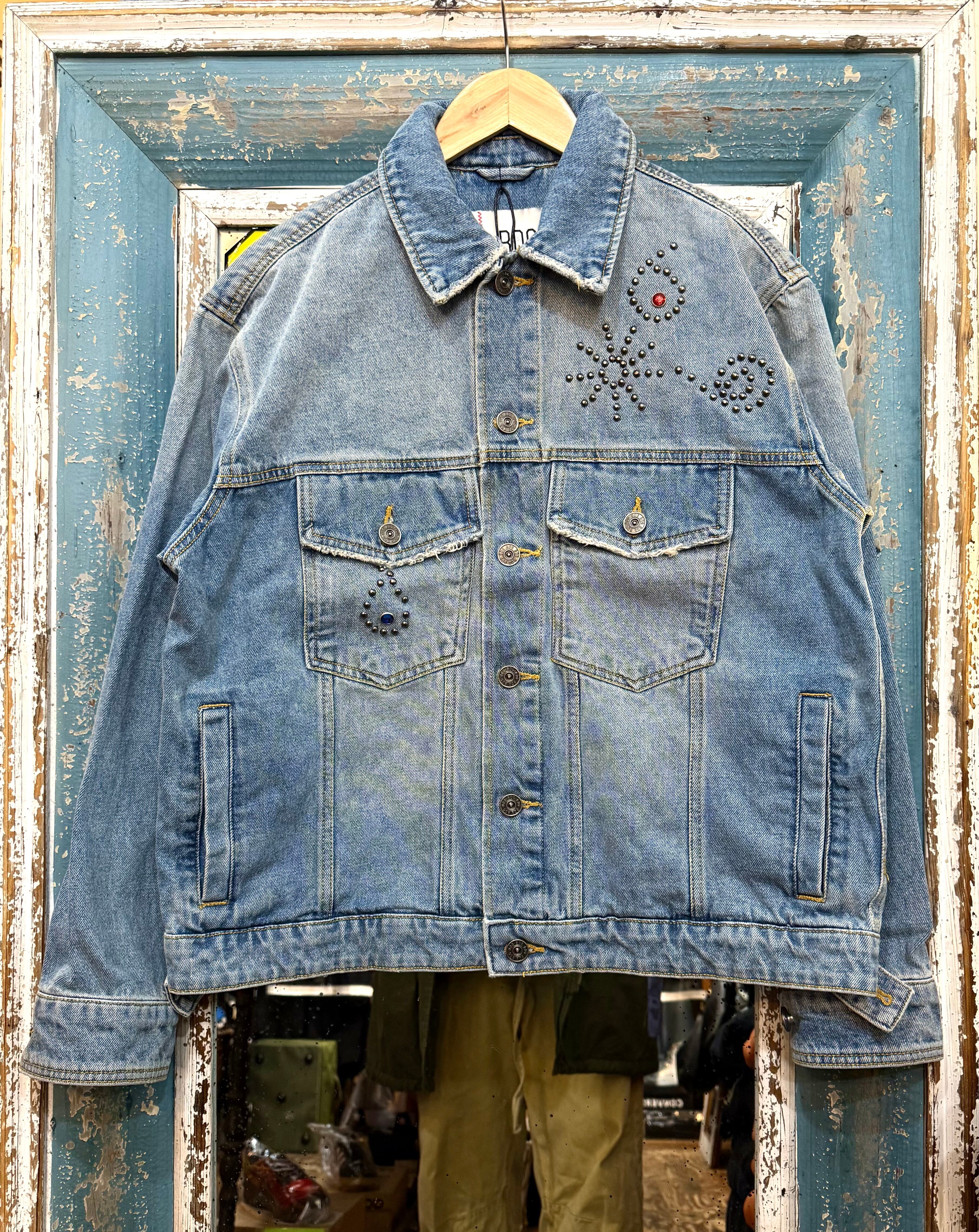 完売商品EPNKスタッズダメージデニムジャケット ブラウン Studs damage